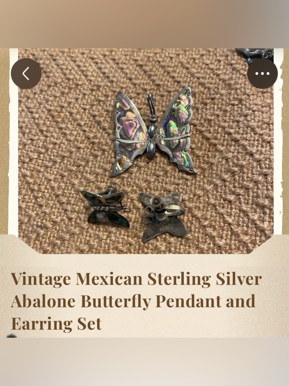 Sterling Silver Abalone Butterfly Brooch & Screw Back  Earring Set